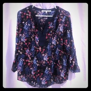 Blue floral print blouse